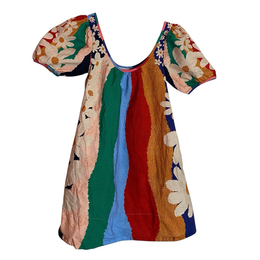 This is a Farm Rio Super Fun Daisy mini dress made from organic cotton
